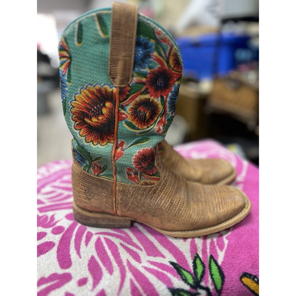 Ariat Kids Circuit‎ Champion Floral Brown & Turquoise Boots 10023070 Size 2.5 Y